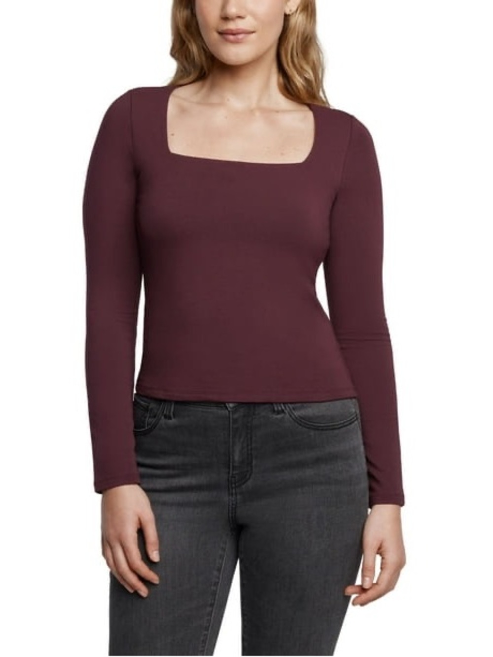 Express Square Neck Long Sleeve Top - Plum